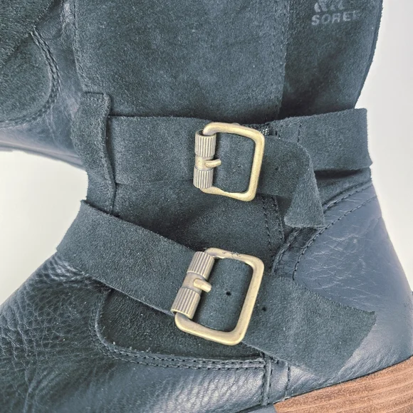 Sorel Black Leather Boots Womens 7 Plaid Lining Buckles - Picture 4 of 15